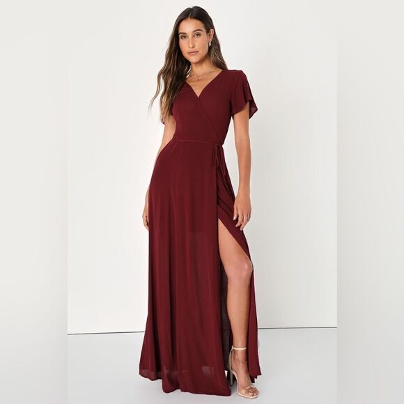 Lulus Heart of Marigold Burgundy Wrap Maxi Dress Sz xl - Picture 1 of 6
